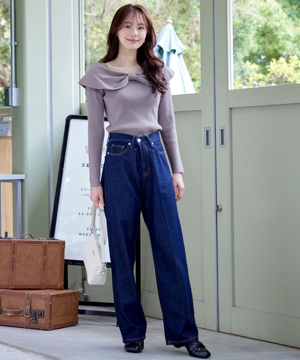 Tiaclasse リボン衿リブニットトップス 