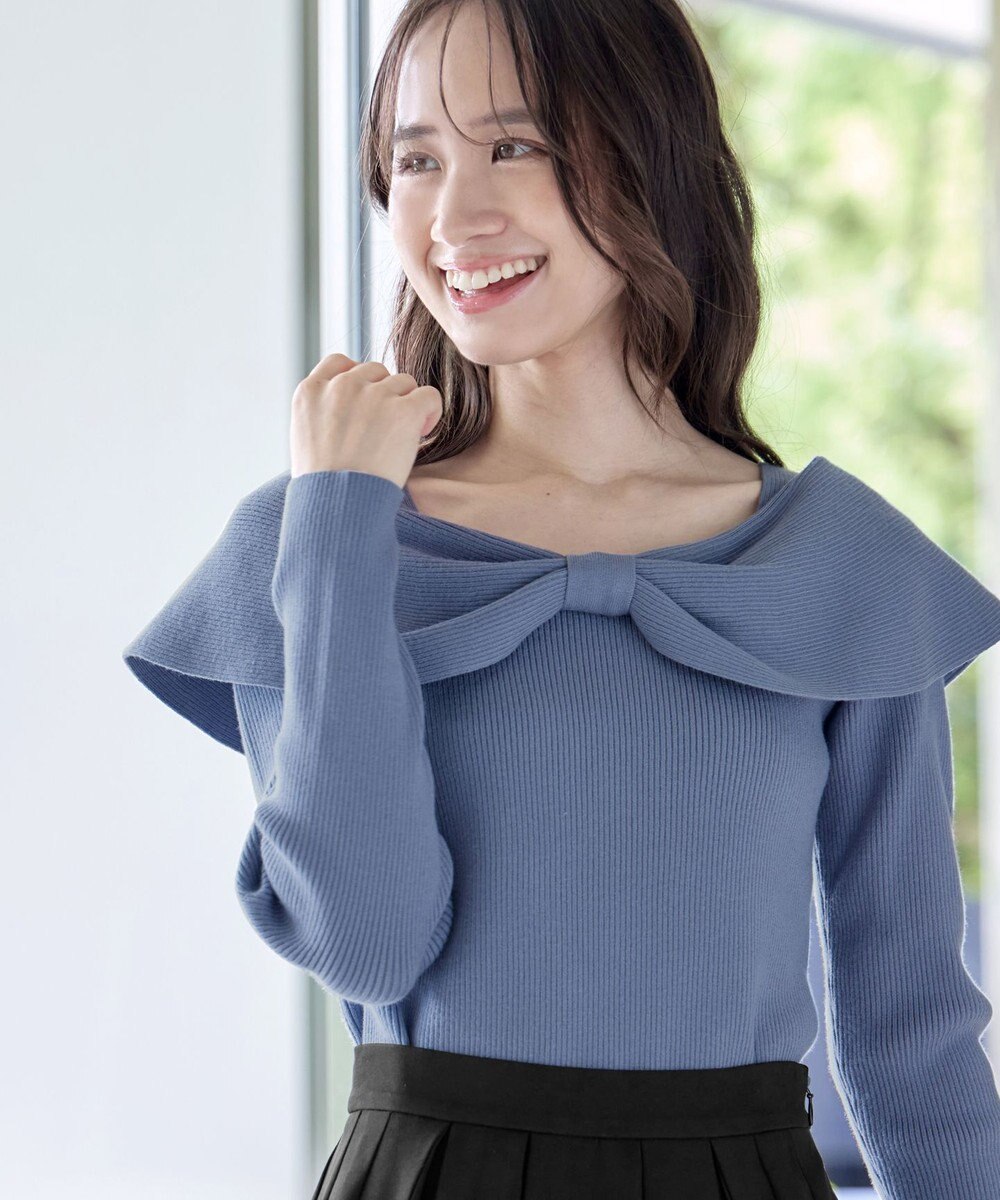 Tiaclasse リボン衿リブニットトップス 