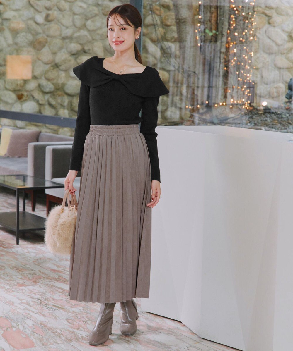 Tiaclasse リボン衿リブニットトップス 