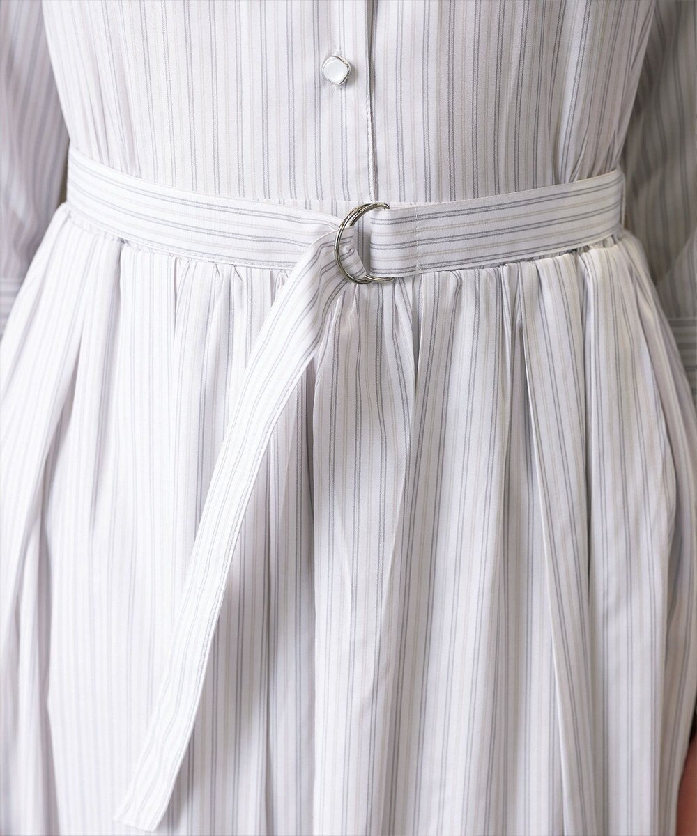 Tiaclasse L 【洗える】ベルト付きストライプワンピース 