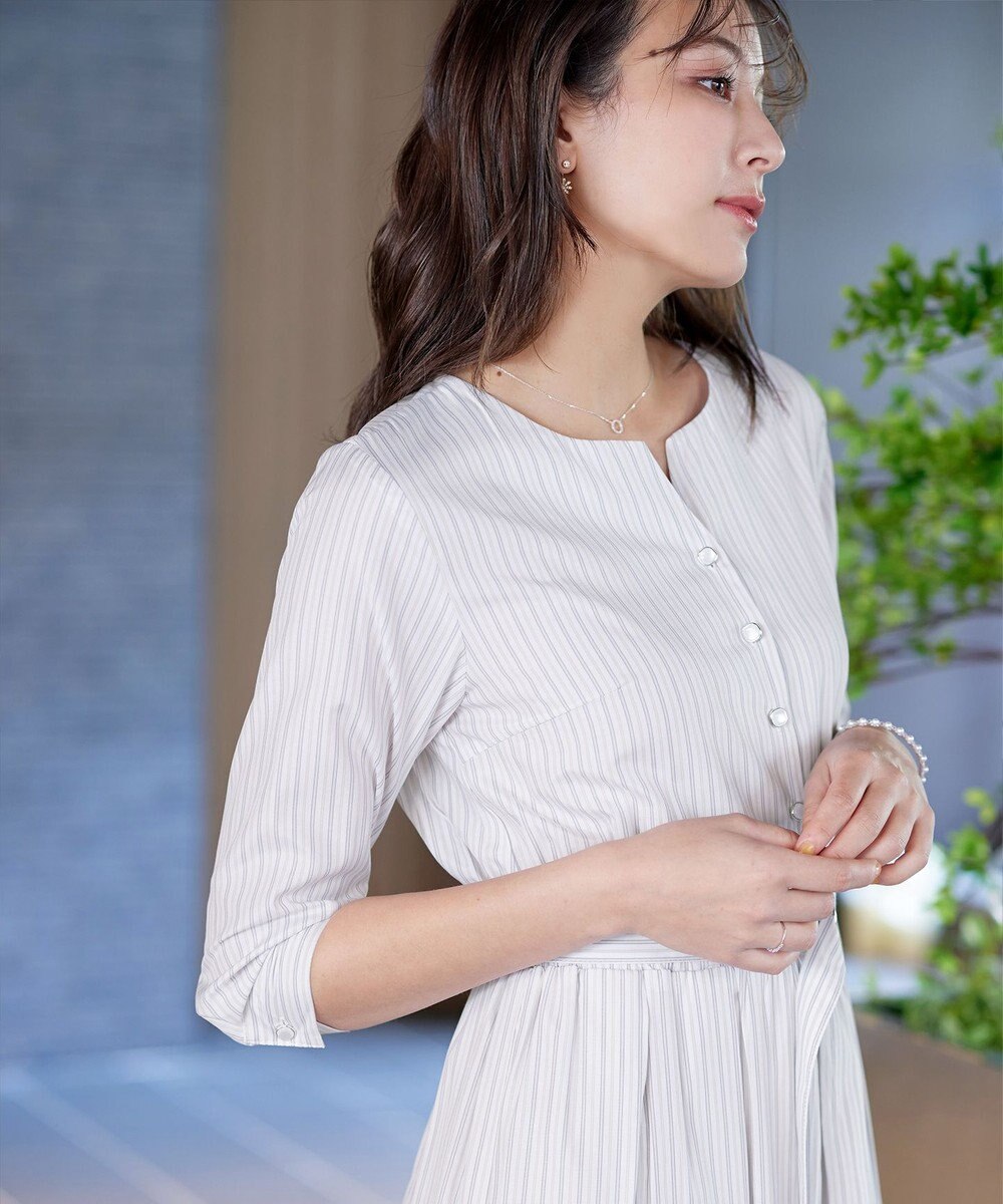 Tiaclasse 【洗える】ベルト付きストライプワンピース 