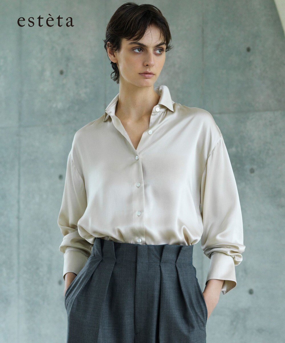 23区 L 【エステータ】シルクサテン シャツ 