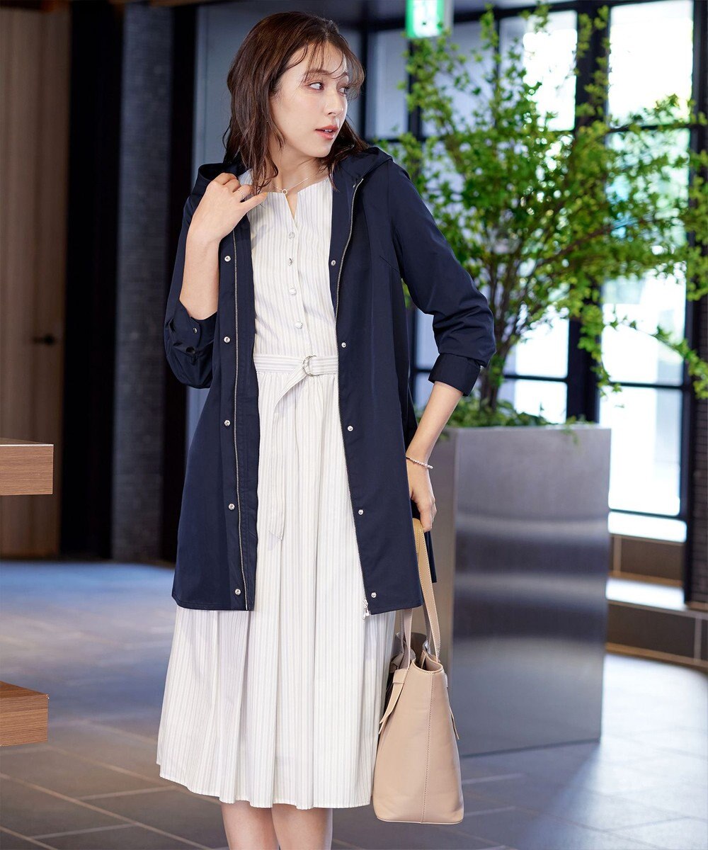 Tiaclasse 【洗える】ベルト付きストライプワンピース 