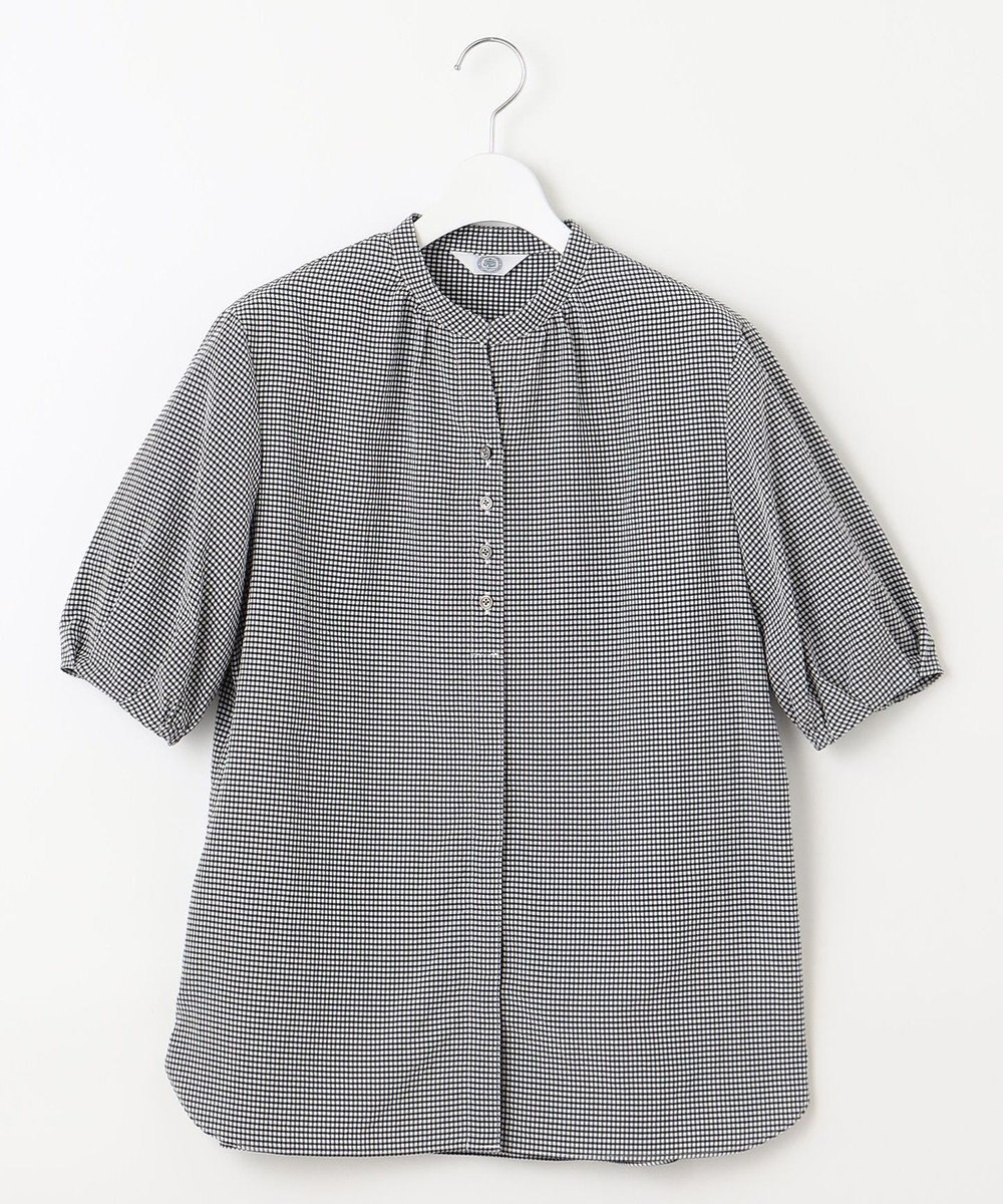 J.PRESS LADIES L 【洗える】バイカラーギンガムタンブラー スタンドカラー ブラウス 