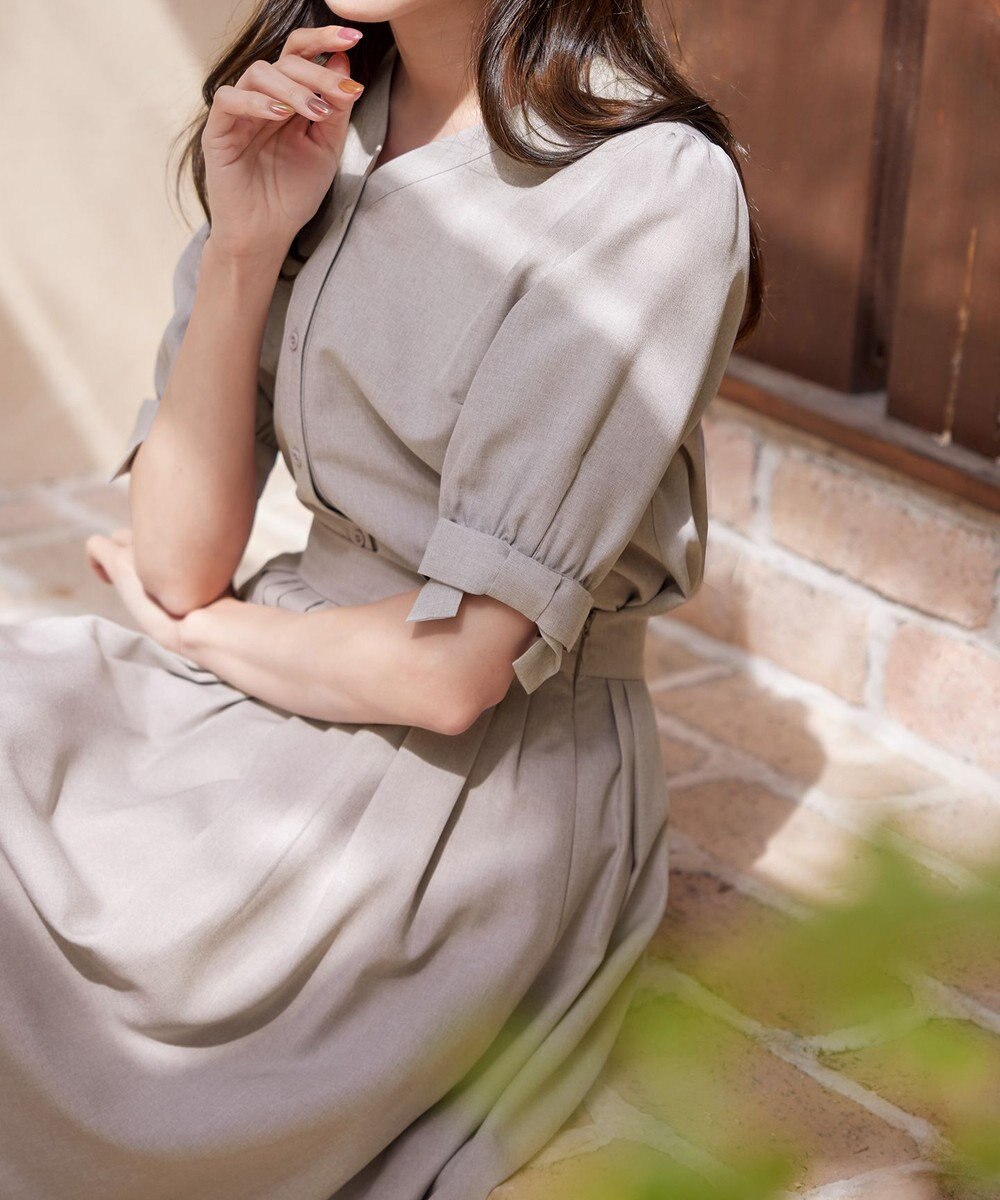 Tiaclasse L 【洗える】麻調リボン袖ブラウス 