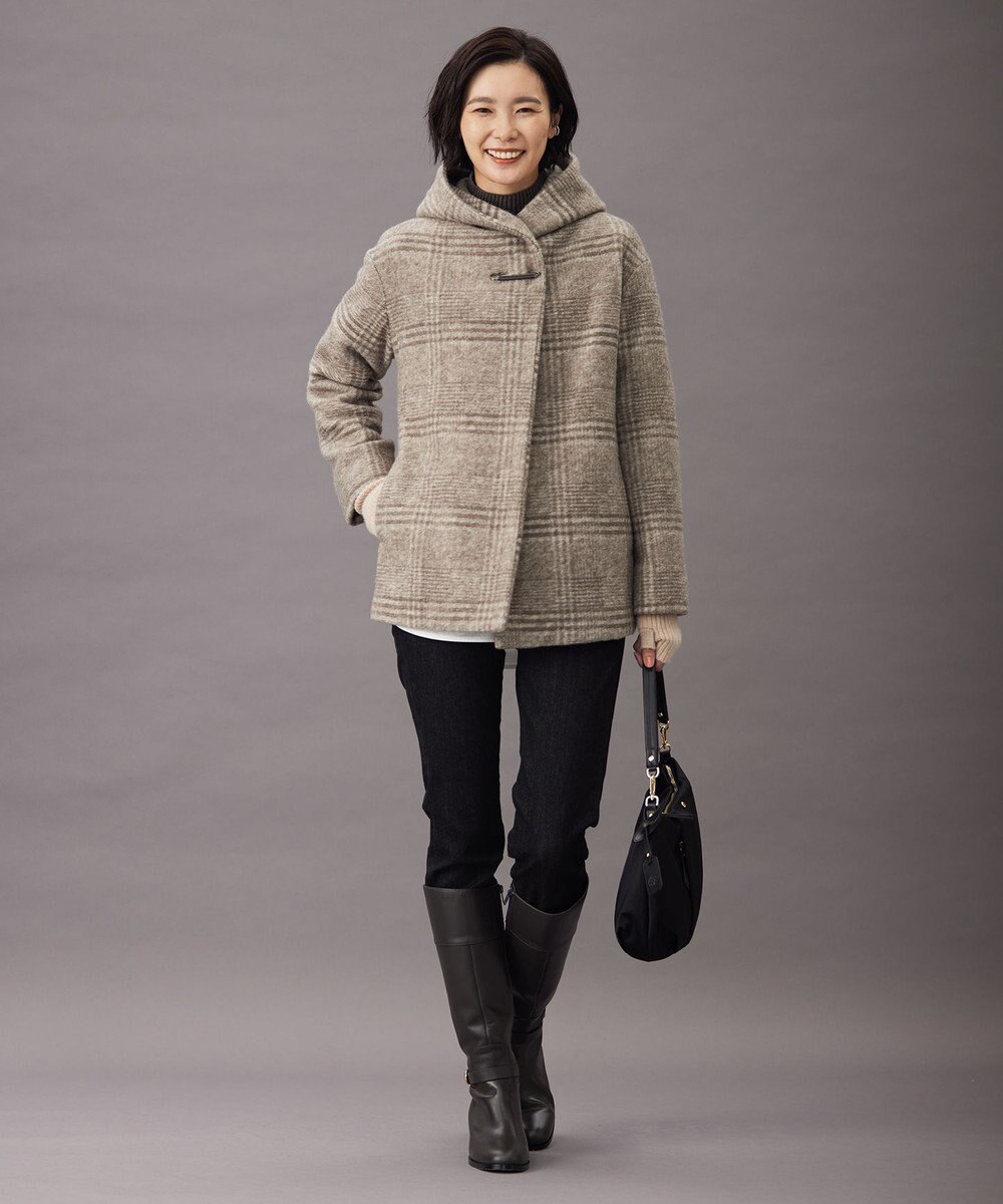 J.PRESS LADIES 【キルトピン付き】ECOLANAスライバーチェック フーデットアウター 