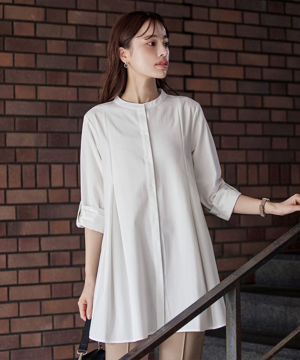 Tiaclasse 【洗える】-TiaBASIC-バンドカラーシャツチュニックブラウス 