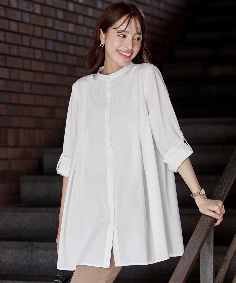 Tiaclasse 【洗える】-TiaBASIC-バンドカラーシャツチュニックブラウス 