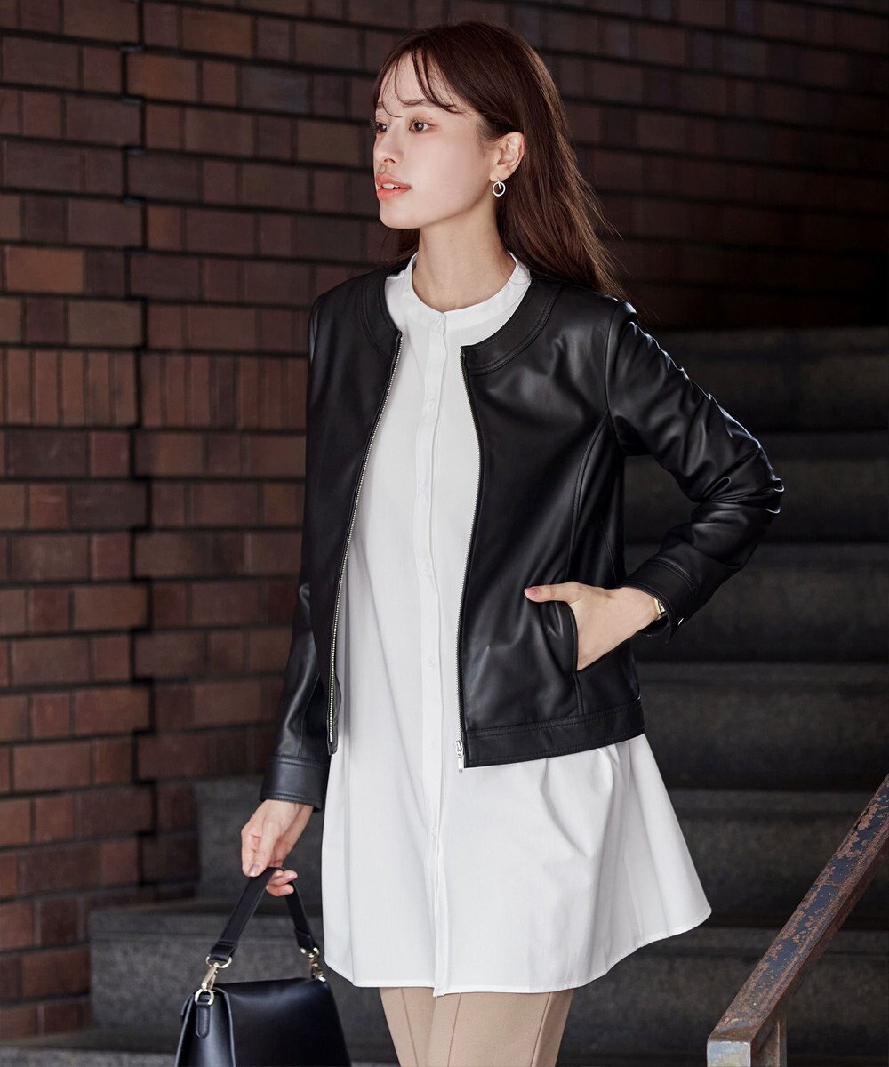 Tiaclasse 【洗える】-TiaBASIC-バンドカラーシャツチュニックブラウス 