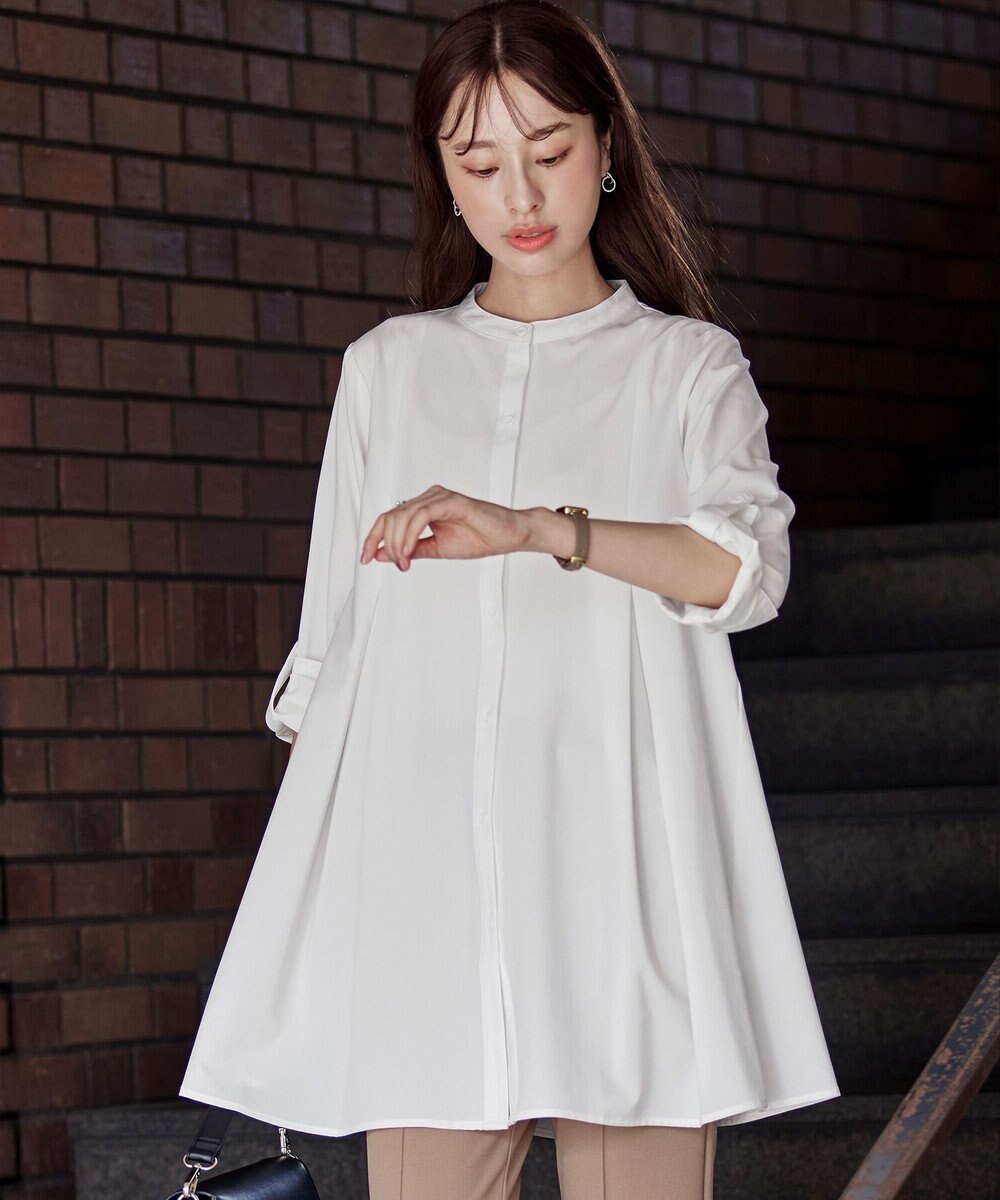 Tiaclasse 【洗える】-TiaBASIC-バンドカラーシャツチュニックブラウス 