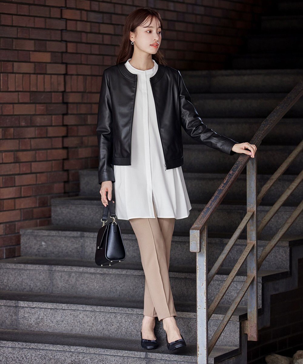 Tiaclasse 【洗える】-TiaBASIC-バンドカラーシャツチュニックブラウス 