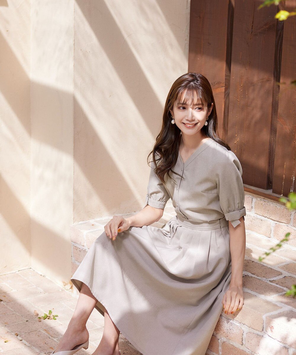 Tiaclasse L 【洗える】麻調リボン袖ブラウス 