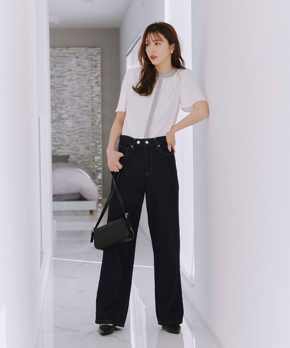 Tiaclasse L 【新色追加・洗える】フロントタック配色ブラウス 