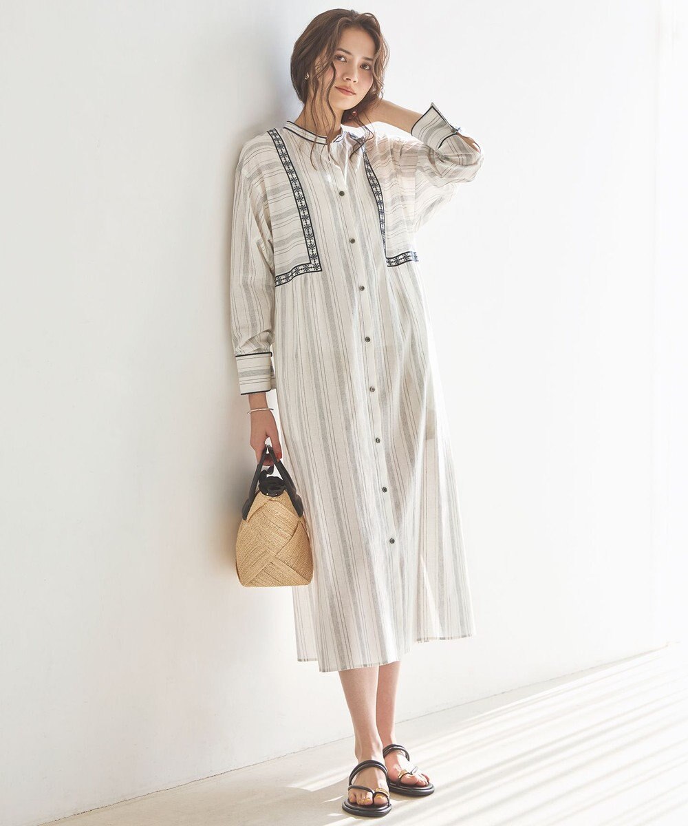 23区 L 【SLOW/一部店舗限定】ストライプエンブロイダリー ワンピース 