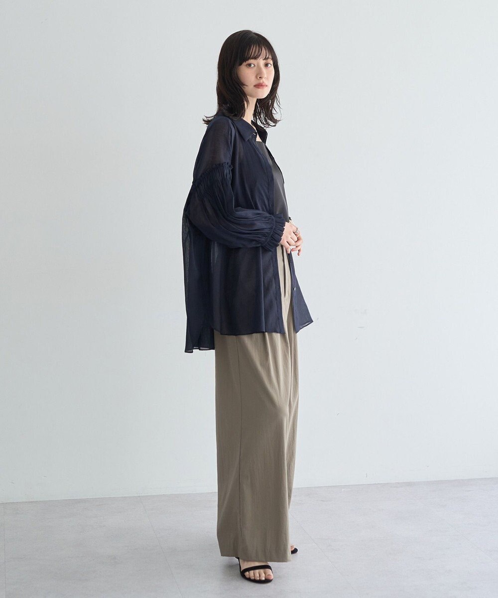 YECCA VECCA 綿麻シアーボリュームギャザーシャツ 