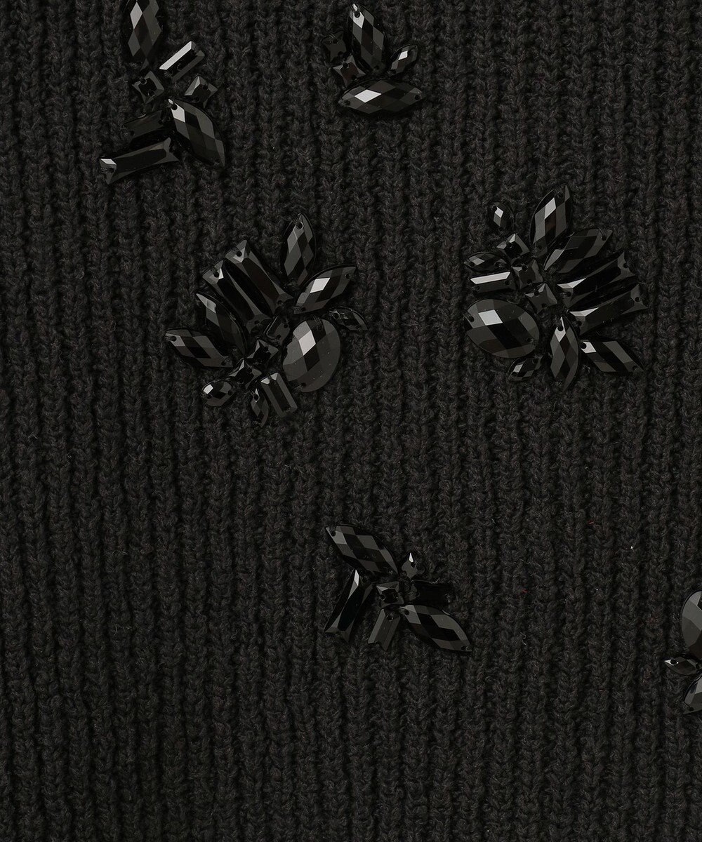 自由区 【洗える】テクスチャーコットンブレンド ビジューデザインニット 