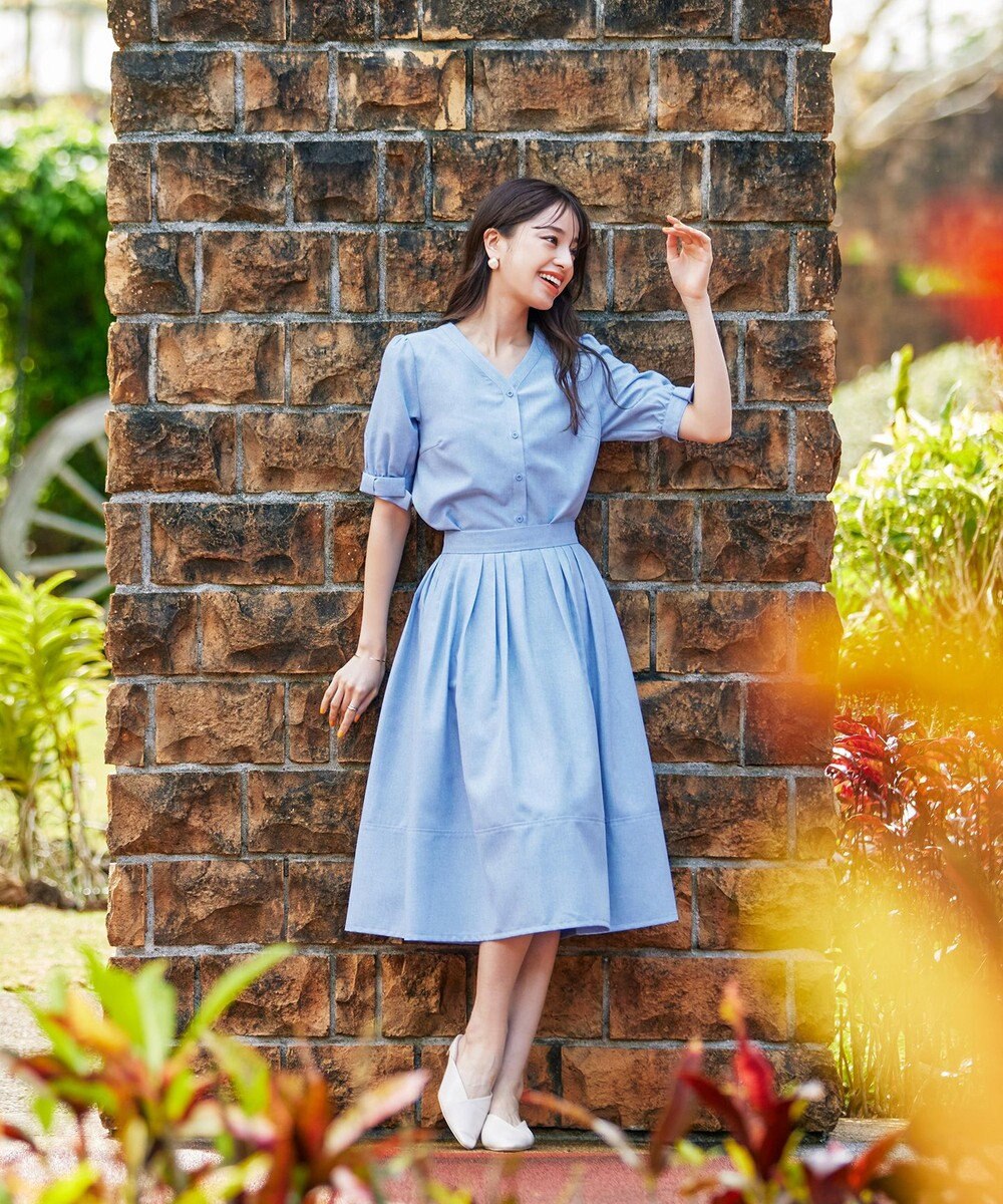 Tiaclasse L 【洗える】麻調リボン袖ブラウス 