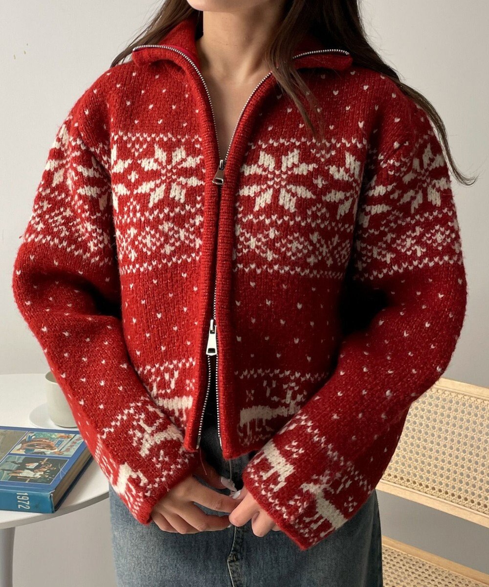 WEGO 雪柄ZIPニット 