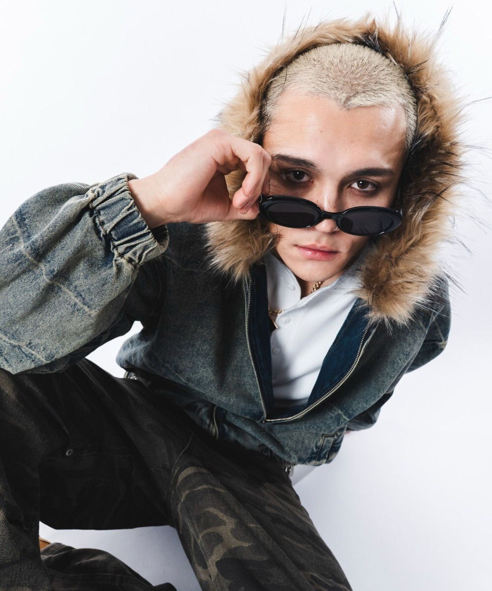 WEGO 【ユニセックス着用ITEM】ファーフードスラッシュデニムブルゾン 