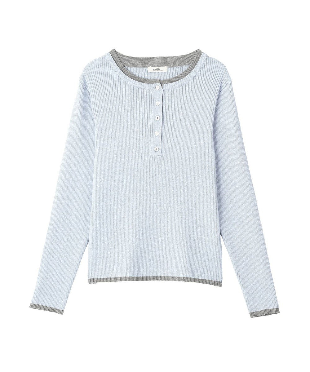 earth music&ecology バイカラーヘンリーネックニットプルオーバー 