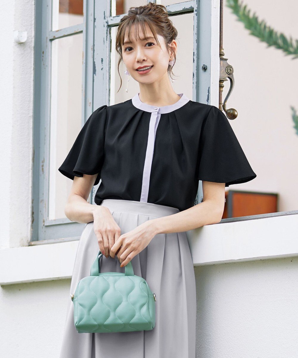 Tiaclasse L 【新色追加・洗える】フロントタック配色ブラウス 