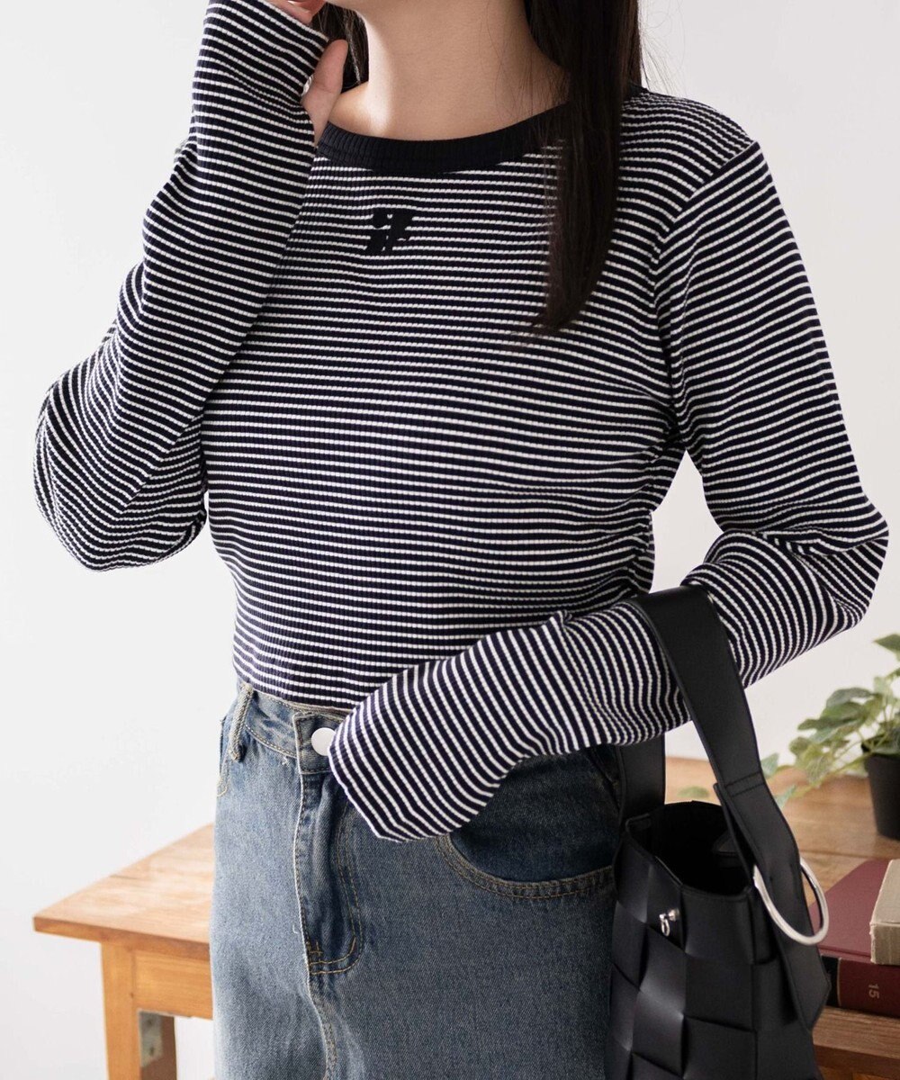 WEGO ワンポイントデザインフィンガーホールリブロンT 