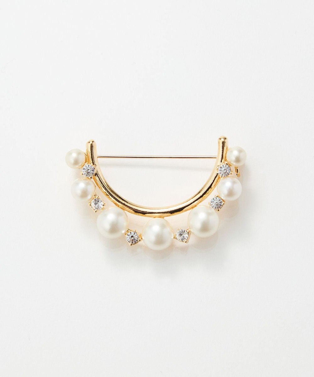 Phoebe フォーマルパールビジューハーフブローチ　ゴールド 