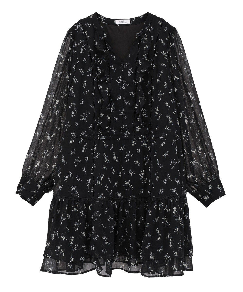 earth music&ecology フラワー楊柳ティアードミニワンピース 