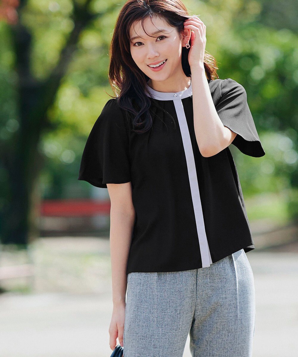 Tiaclasse L 【新色追加・洗える】フロントタック配色ブラウス 