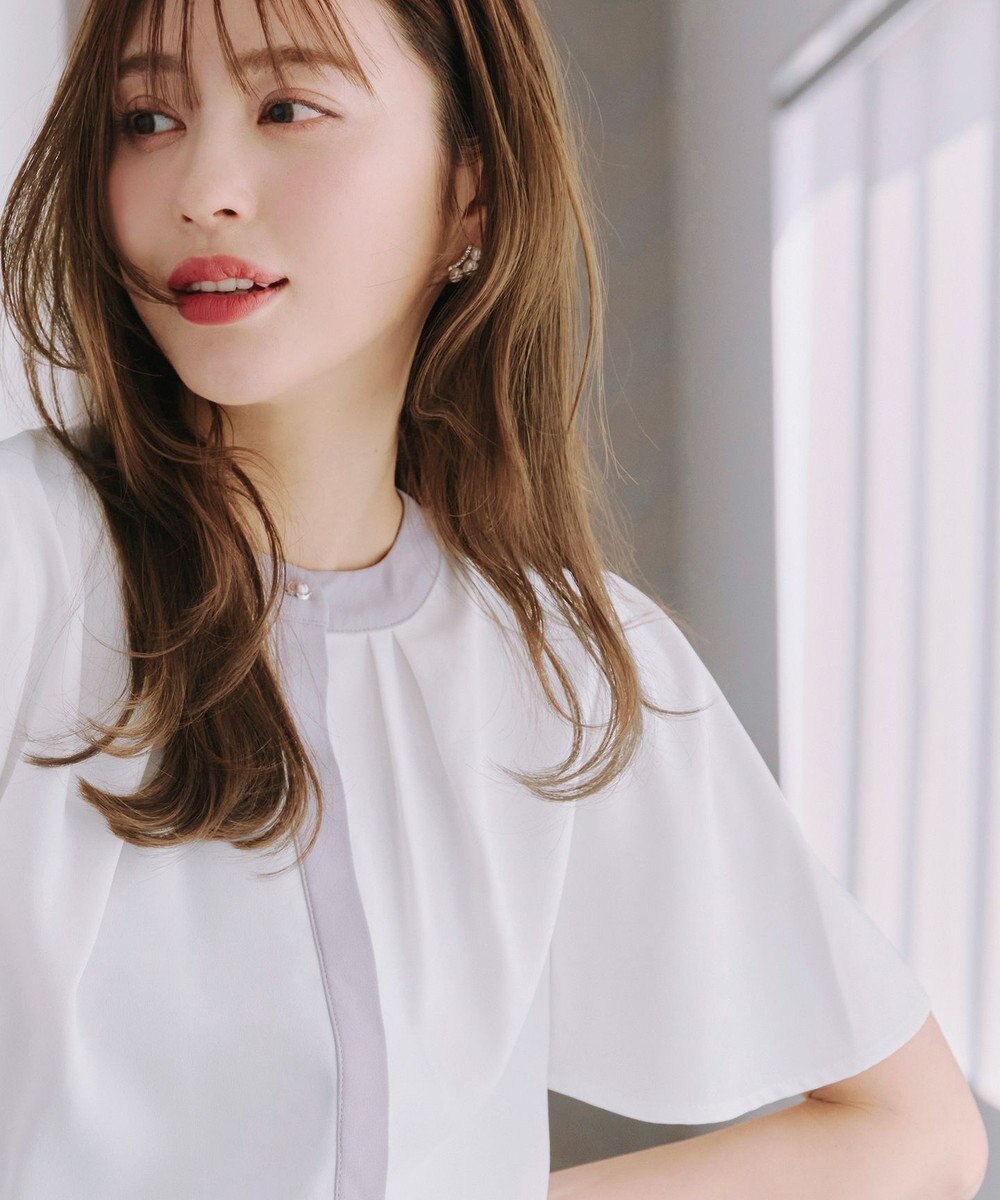 Tiaclasse L 【新色追加・洗える】フロントタック配色ブラウス 