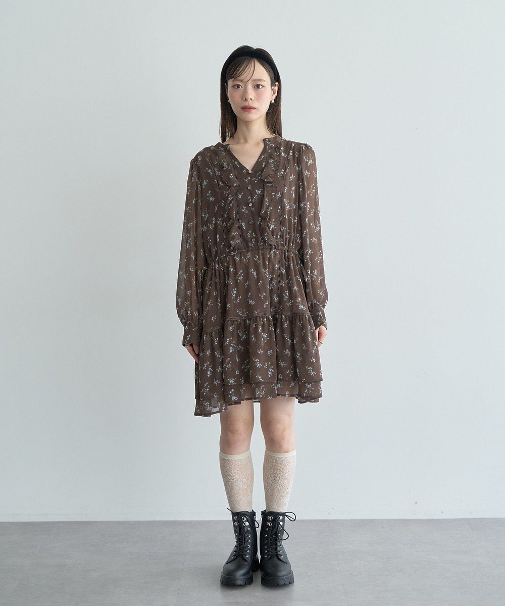 earth music&ecology フラワー楊柳ティアードミニワンピース 