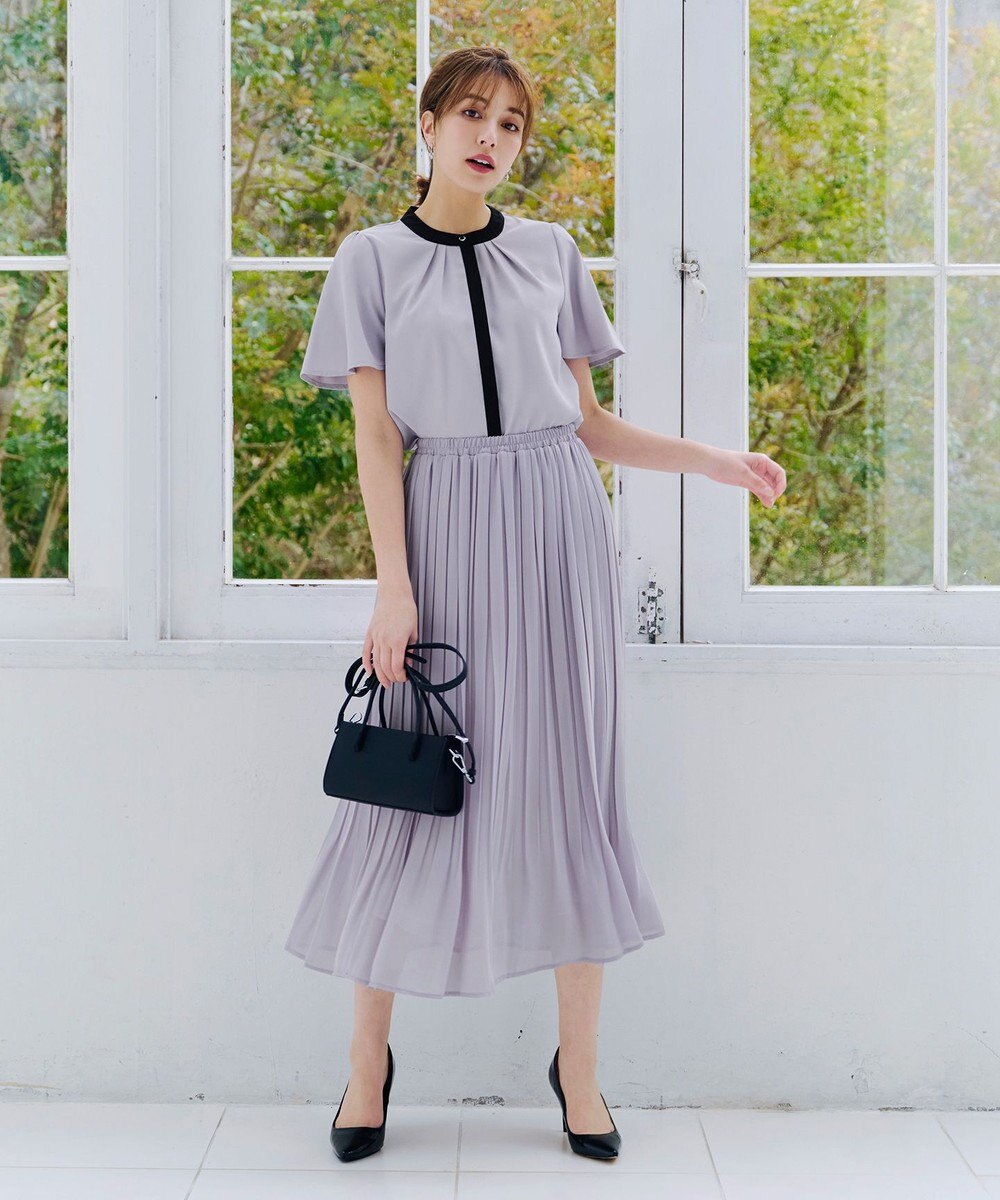 Tiaclasse L 【新色追加・洗える】フロントタック配色ブラウス 