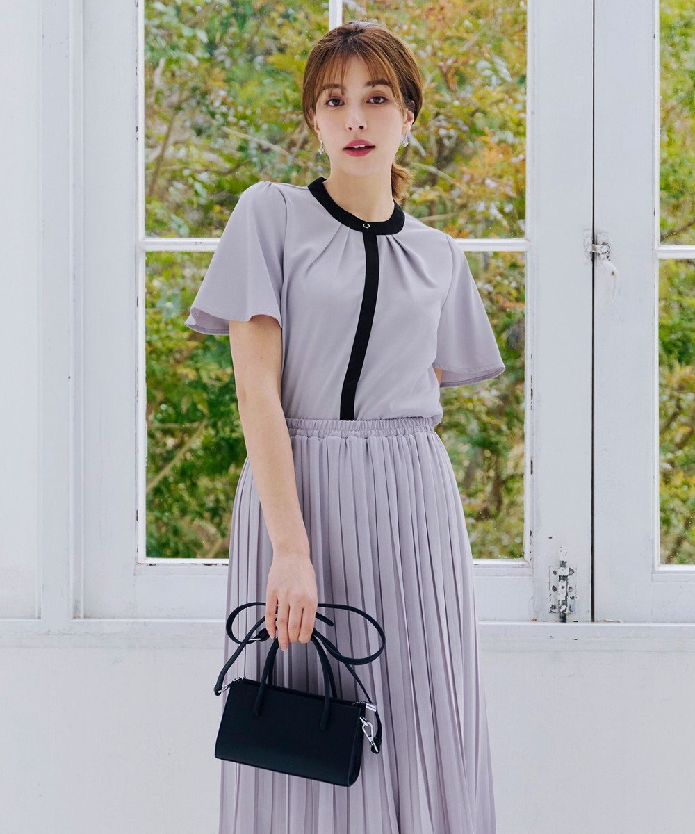 Tiaclasse L 【新色追加・洗える】フロントタック配色ブラウス 