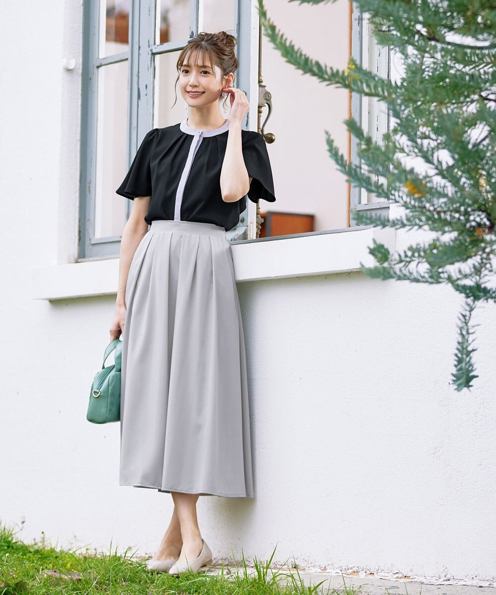 Tiaclasse L 【新色追加・洗える】フロントタック配色ブラウス 