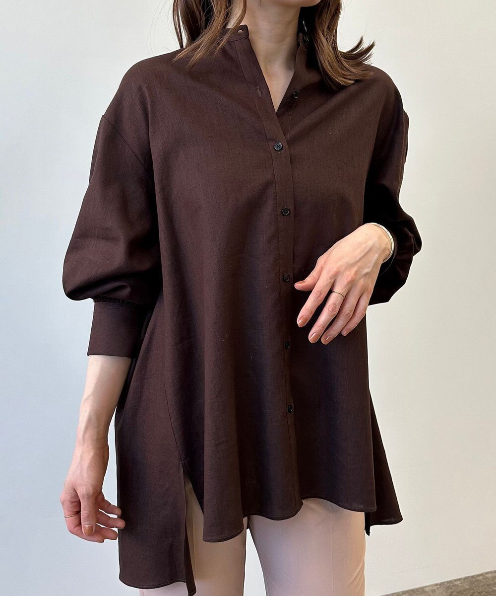 UNFILO 【GISELe 6月号掲載/洗える】リネンレーヨンバンドカラーシャツ 