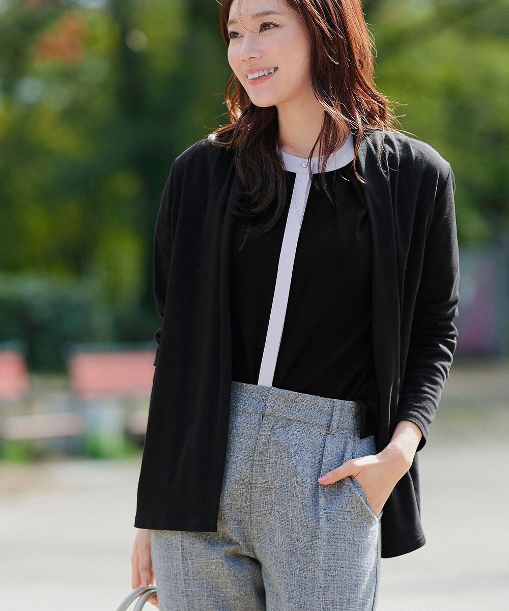 Tiaclasse L 【新色追加・洗える】フロントタック配色ブラウス 