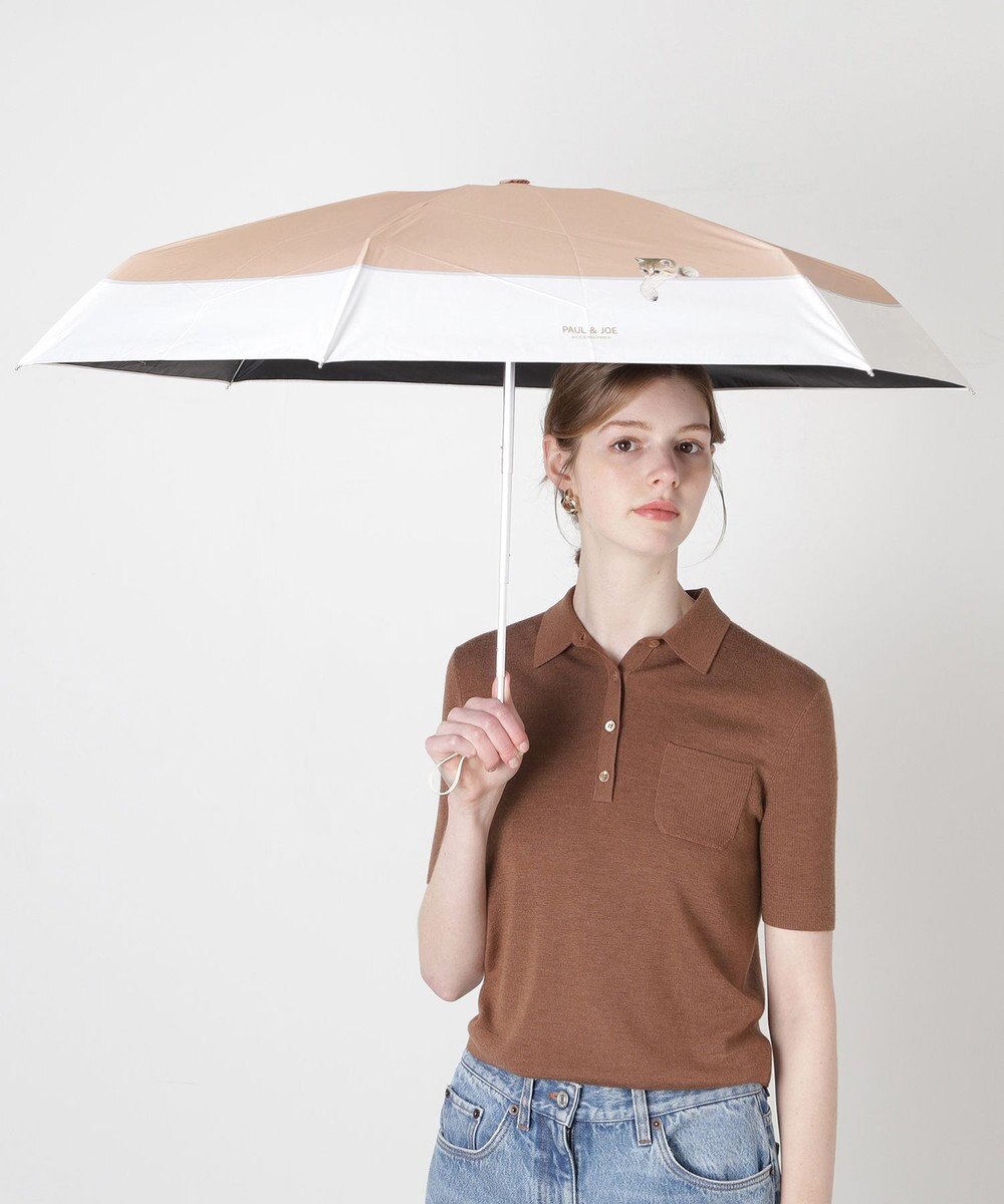 MOONBAT 【 遮光率100％/遮熱/UV/コンパクト】PAUL&JOE ACCESSOIRES(ポール&ジョー) 晴雨兼用日傘 スウィングヌネット ネコ 5段折りたたみ傘 