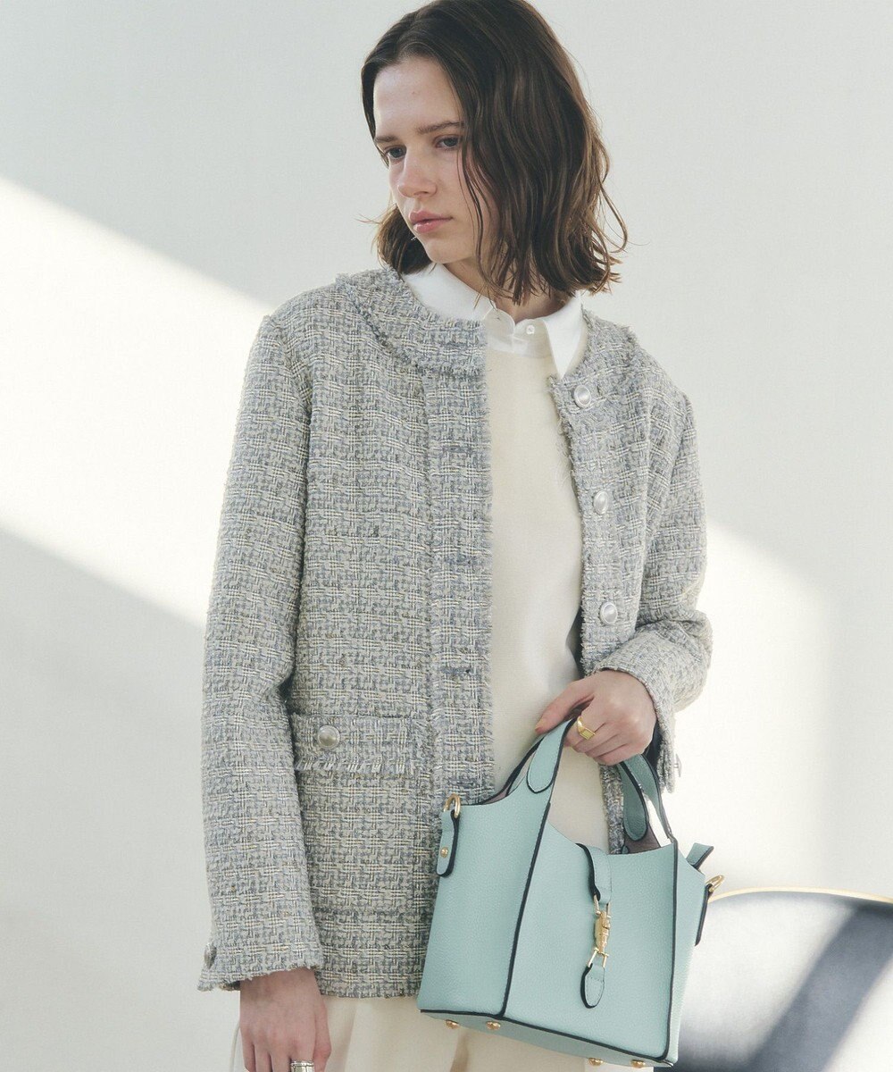 YECCA VECCA ノーカラーツイードジャケット 