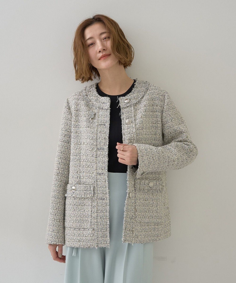 YECCA VECCA ノーカラーツイードジャケット 