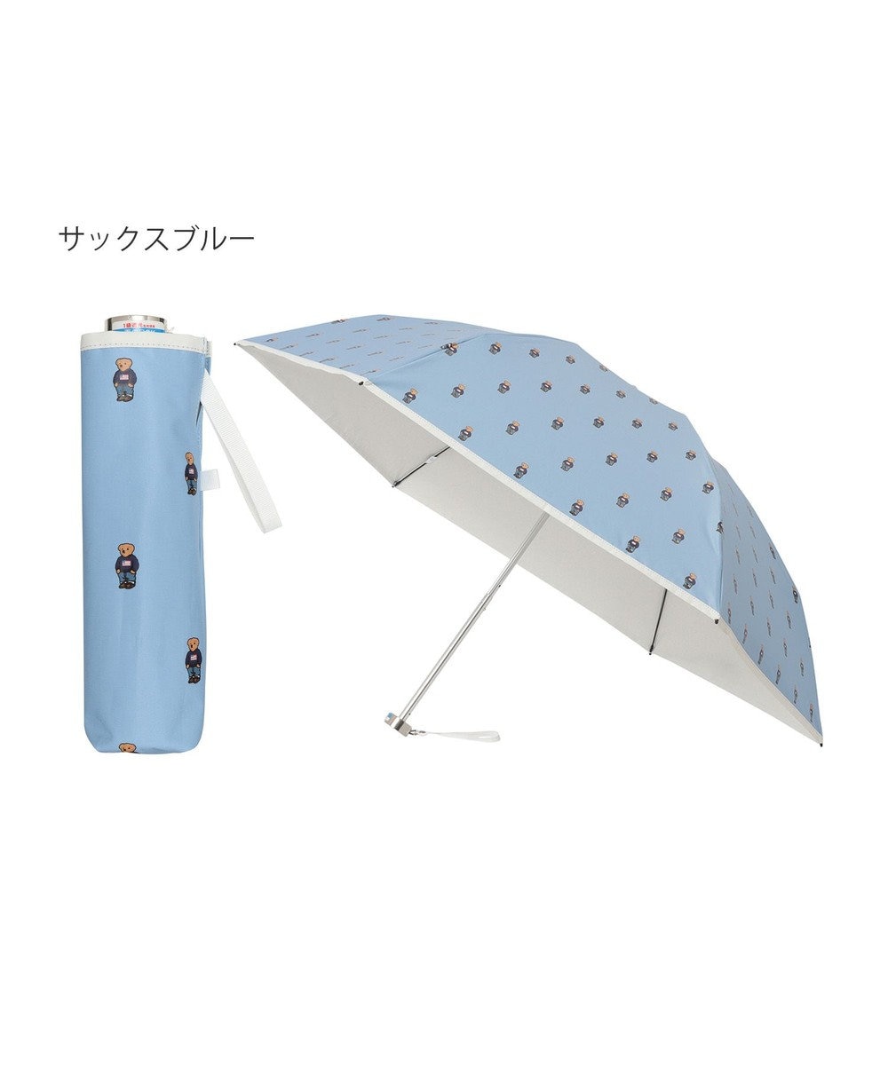 MOONBAT POLO RALPH LAUREN 晴雨兼用 折りたたみ傘 ポロベアプリント 裏カラー 日傘 一級遮光 遮熱 UV サックスブルー