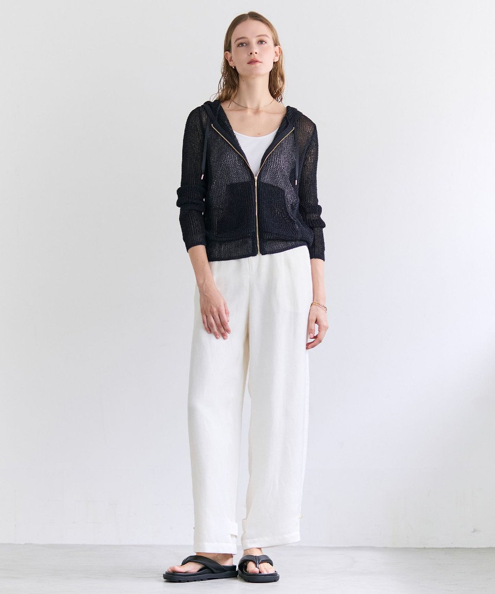 BEIGE， OPTICAL / ペーパーヤーンフーディージップニット 