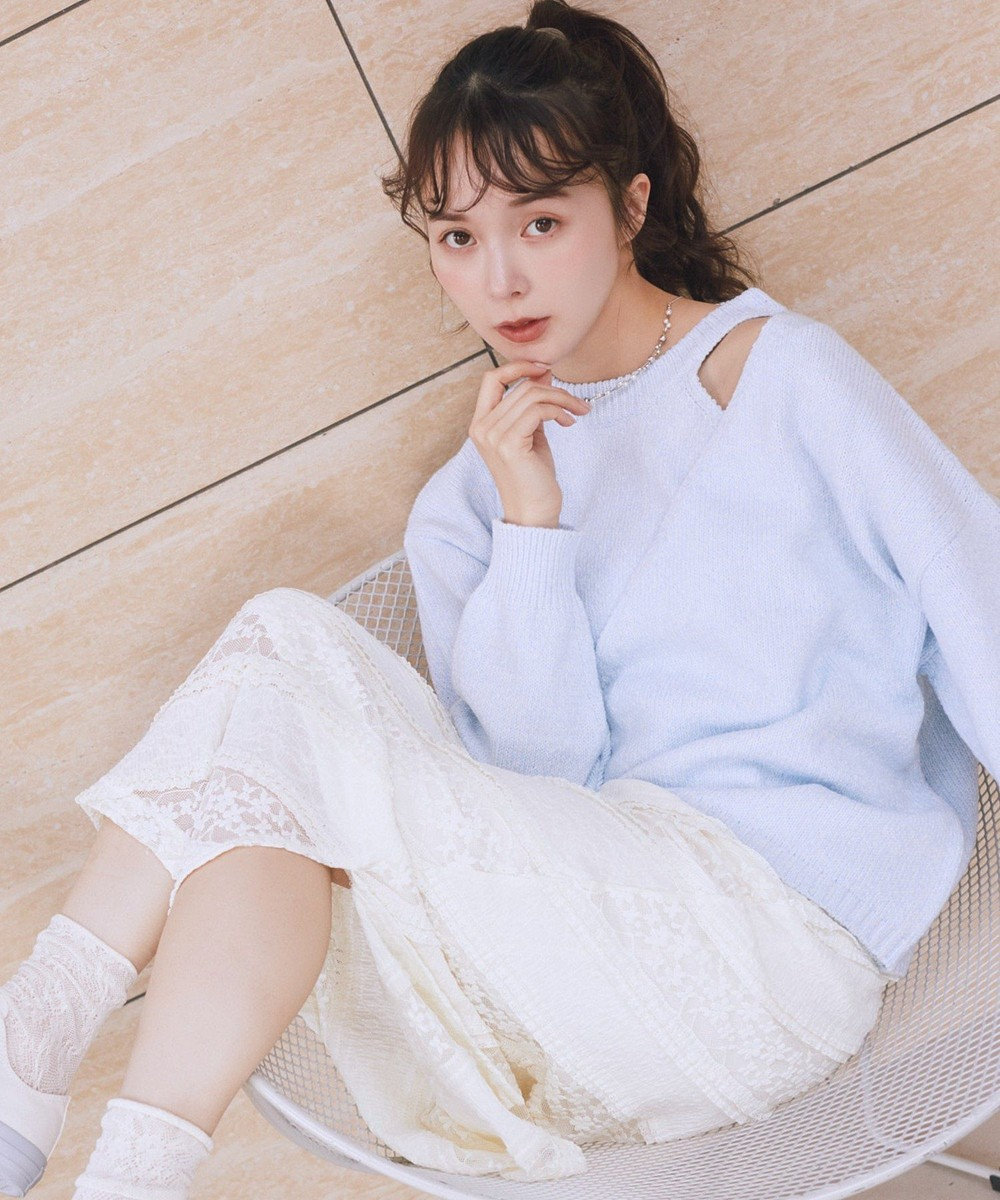 earth music&ecology サイドリボンカシュクールニット 