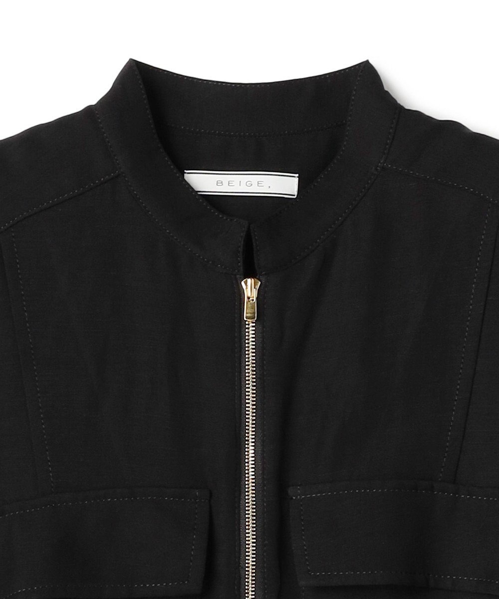 BEIGE， BERNARD / リネン混 フロントジップ スタンドカラードレス 