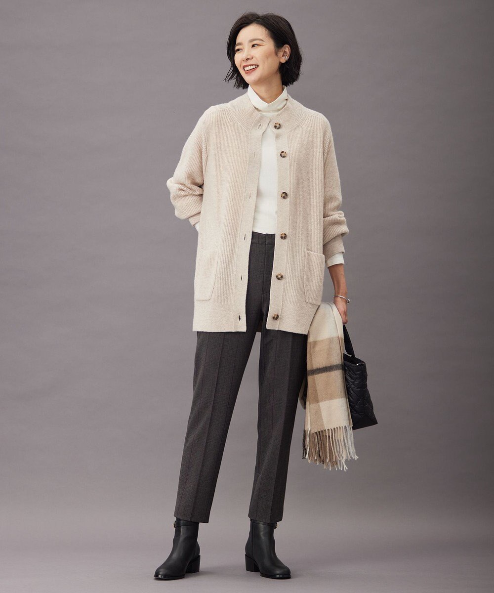 J.PRESS LADIES 【洗える】T/Rアルガンシルク チェック テーパード パンツ 