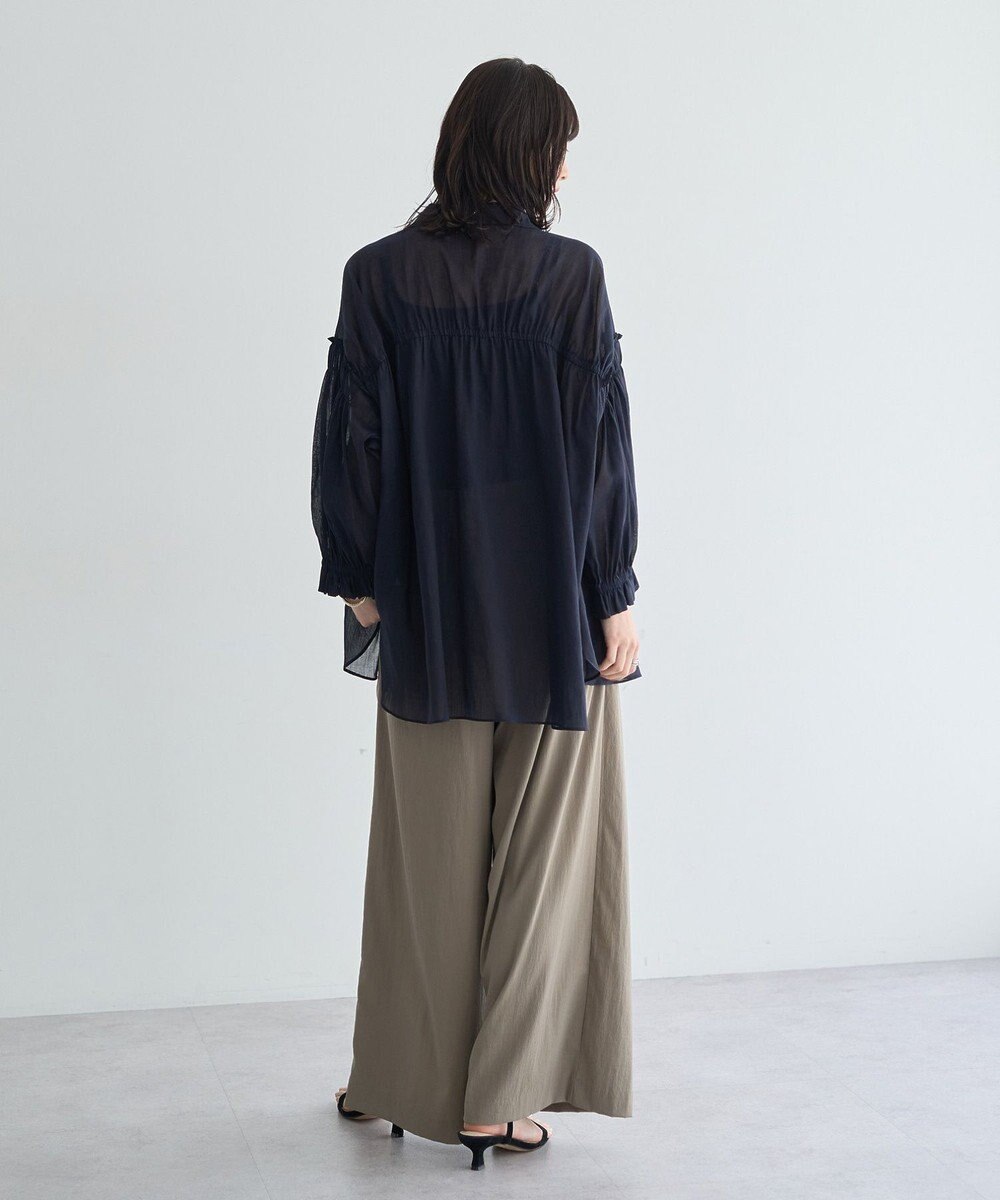 YECCA VECCA 綿麻シアーボリュームギャザーシャツ 