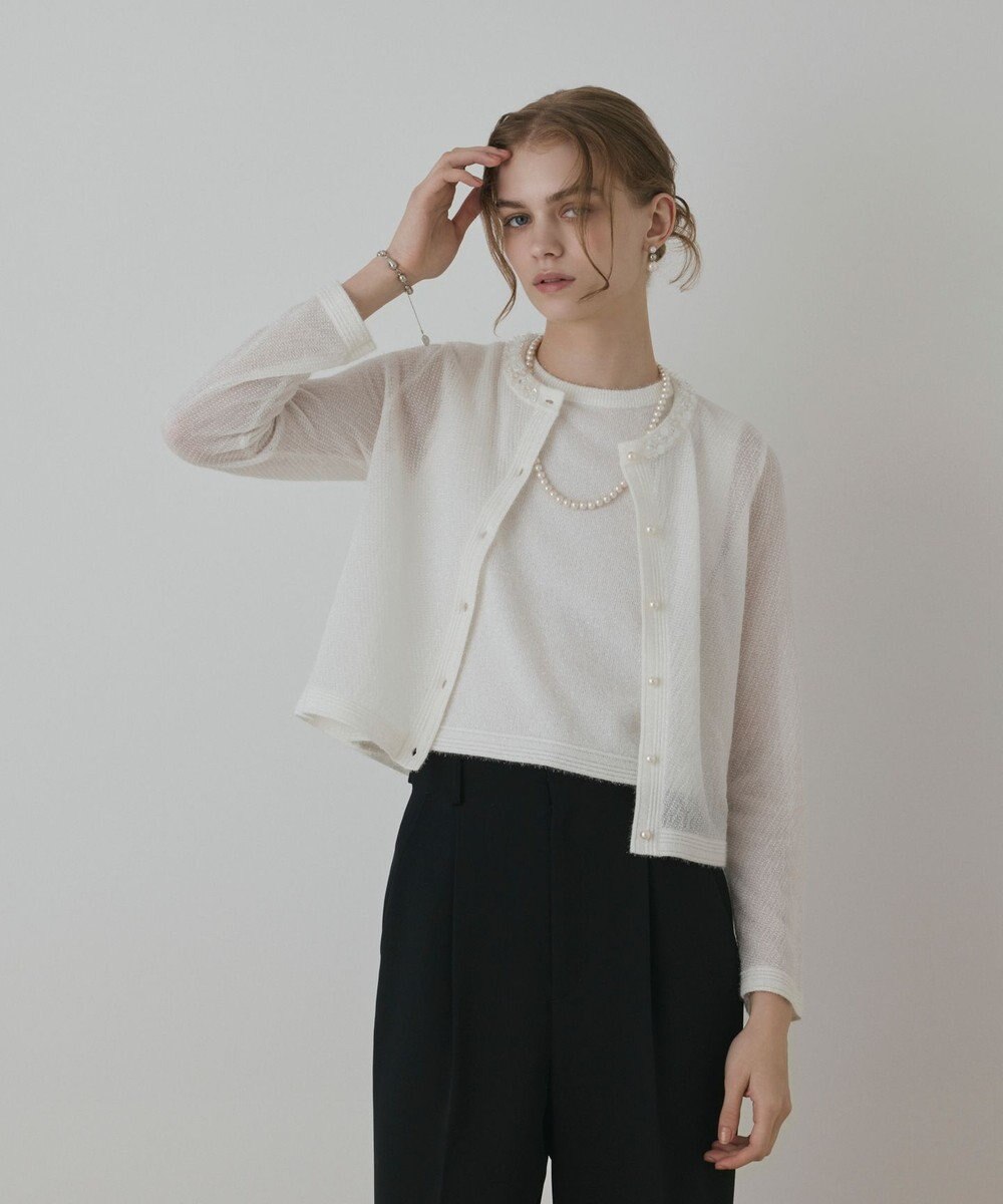 GRACE CONTINENTAL ラメフェザ－ニットカーディガン 