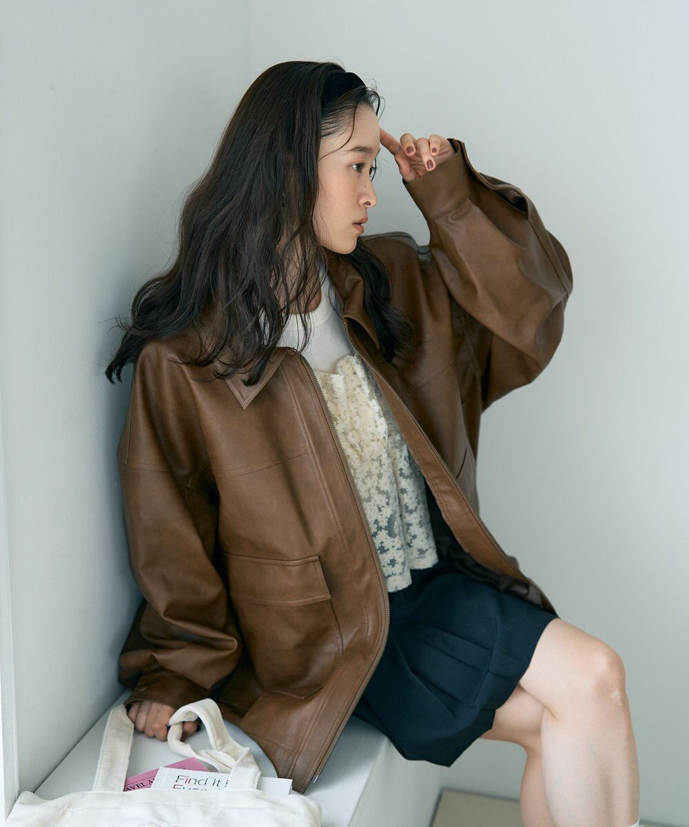 earth music&ecology フェイクレザージップジャケット 