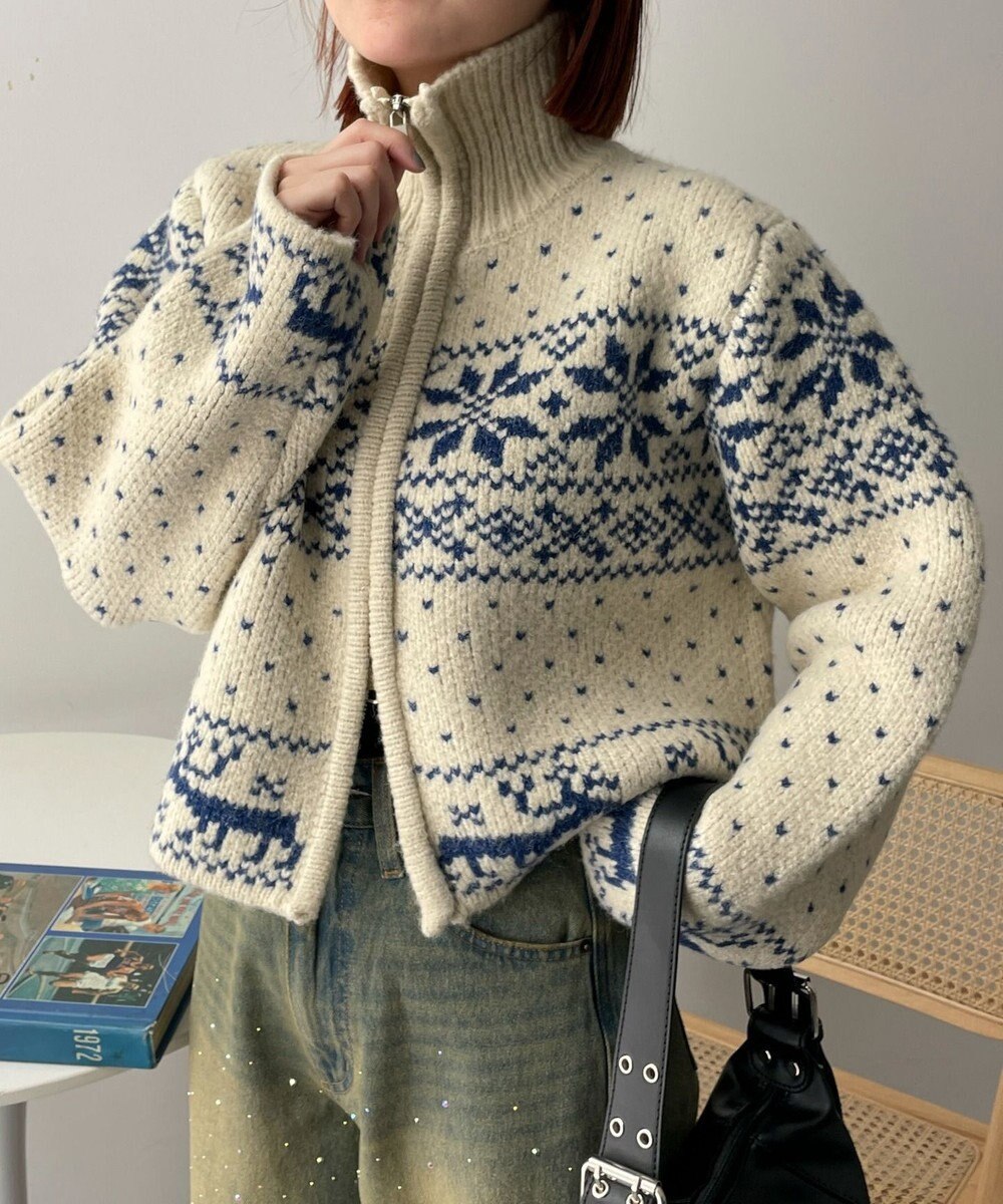 WEGO 雪柄ZIPニット 