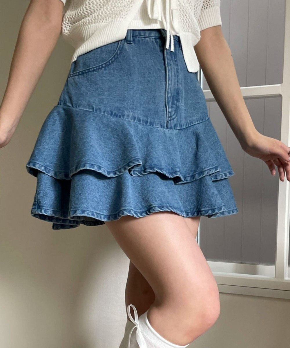 WEGO デニムフリルミニスカート 