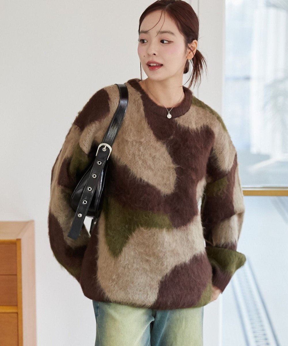 WEGO 【ユニセックス着用ITEM】マーブルシャギーニットプルオーバー 